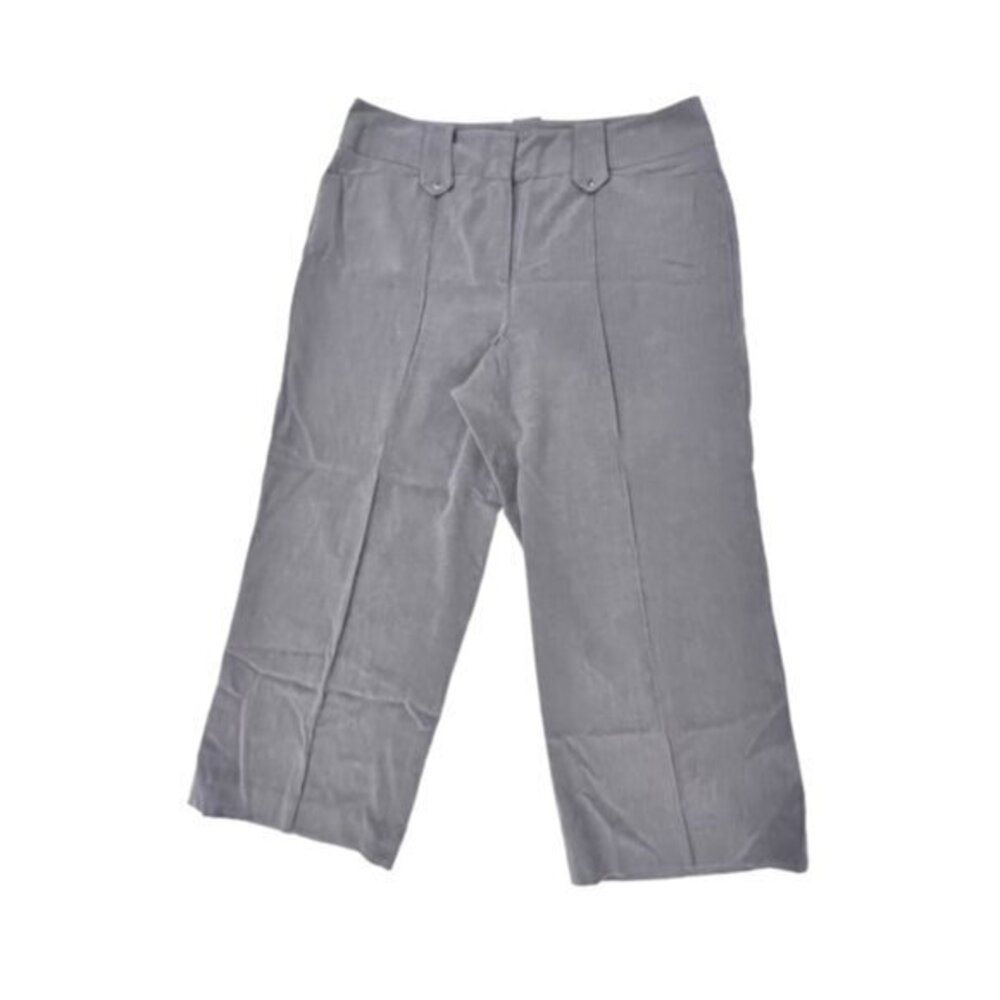 Larry Levine Cropped Dress Pants Women Size 8 Grey Pleated Stretch Rayon Trouser